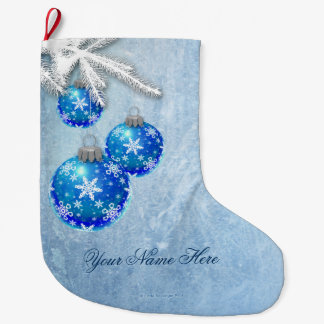 Grande Chaussette De Noël Les flocons de neige sur le bleu ornemente Frost