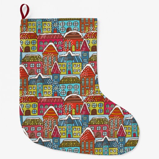 Grande Chaussette De Noël Les maisons d'hiver (Devant)