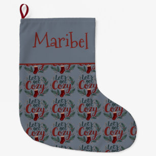 Grande Chaussette De Noël Lettre de pin de baie de vacances cosy