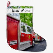 Grande Chaussette De Noël Longue file des camions de pompiers (Devant)