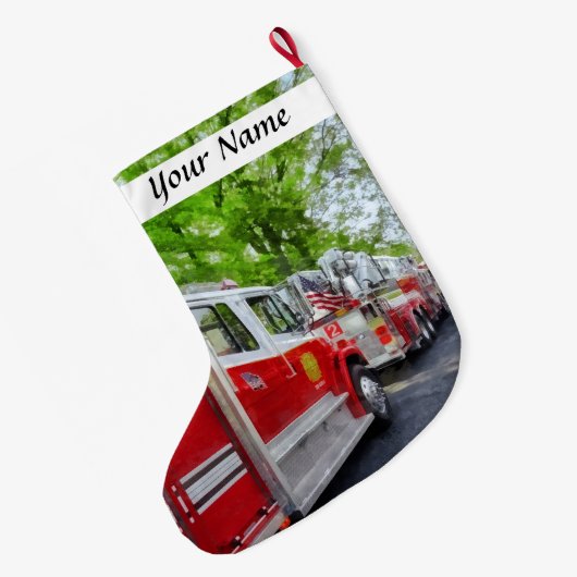 Grande Chaussette De Noël Longue file des camions de pompiers (Dos (Accrochage))