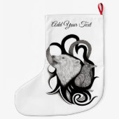 Grande Chaussette De Noël Loup blanc avec art tribal coréen (Dos)