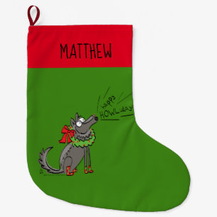 Grande Chaussette De Noël Loup Noël Joyeux Howlidays Funny