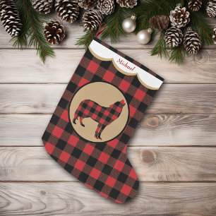 Grande Chaussette De Noël Loup rouge de plaid de Buffalo personnalisé