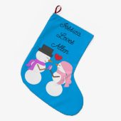 Grande Chaussette De Noël Love & Snowpeople: Blue-green (Devant (Accrochage))
