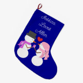 Grande Chaussette De Noël Love & Snowpeople: Dark Blue (Devant (Accrochage))