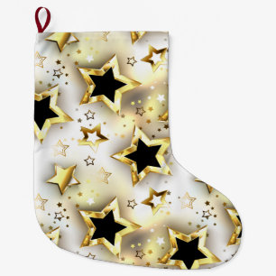 Grande Chaussette De Noël Lumière transparente avec étoiles or