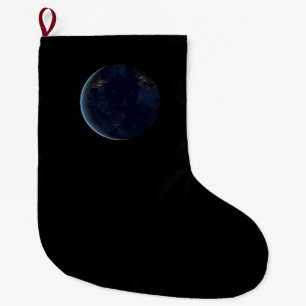Grande Chaussette De Noël Lumières nocturnes sur la planète Terre (hémisphèr