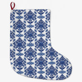 Grande Chaussette De Noël Luxury Royal Blue and White Baroque Floral Pattern (Devant)