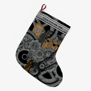 Grande Chaussette De Noël Machinerie Steampunk (couleur complète)