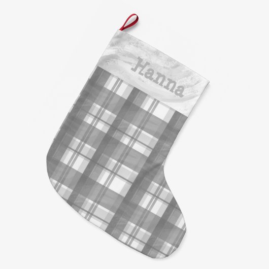 Grande Chaussette De Noël Madras Plaid Grey (Devant (Accrochage))
