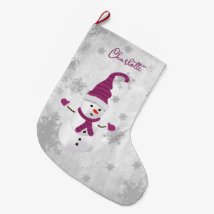 Grande Chaussette De Noël Magenta Cute Snowman Holiday Stocker