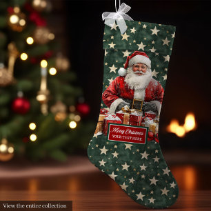 Grande Chaussette De Noël Magnifique Père Noël Vintage Stocking Votre Nom Pe