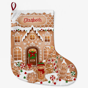 Grande Chaussette De Noël Maison de chalet en pain d'épice