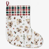 Grande Chaussette De Noël Maison de ferme rustique des rennes Monogramme de (Devant)