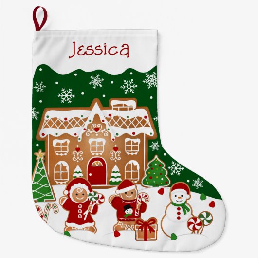 Grande Chaussette De Noël Maison en pain d'épices (Devant)