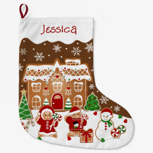 Grande Chaussette De Noël Maison en pain d'épices 