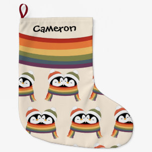 Grande Chaussette De Noël Manchons de Noël Fierté Pingouins Conçus sur Mesur