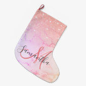 Grande Chaussette De Noël Marbre rose moderne et Parties scintillant étincel (Devant (Accrochage))