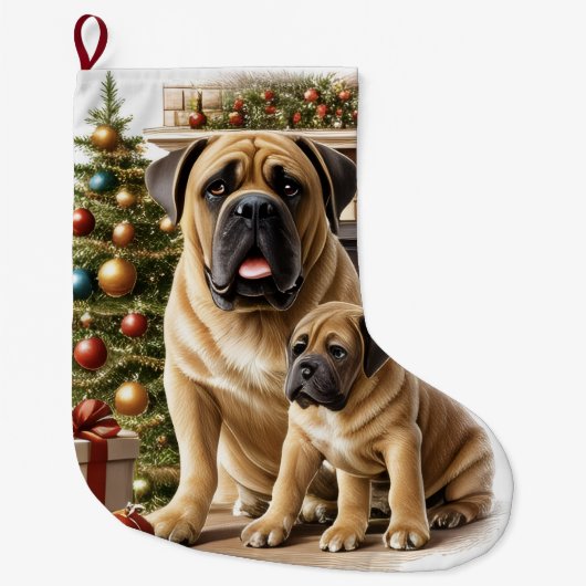 Grande Chaussette De Noël Mastiff Dogue de Bordeaux cheminée Noël (Devant)