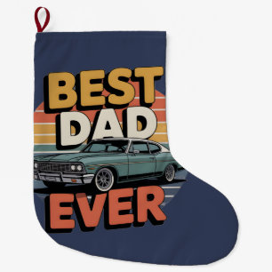 Grande Chaussette De Noël Meilleur Papa Retro Vintage Muscle Car Sarcelle