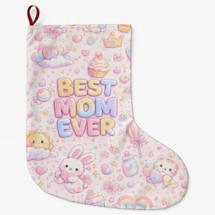 Grande Chaussette De Noël Meilleure Maman Ever Motif Pastel Kawaii Lapin M