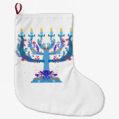 Grande Chaussette De Noël menorah à fleurs hanoukka (Devant)
