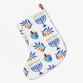 Grande Chaussette De Noël Menorah blanc et bleu et Dreidel Hanoukka Stocking (Dos (Accrochage))