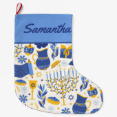 Grande Chaussette De Noël Menorah & Dreidel Blue Hanoukka Stocking (Devant)