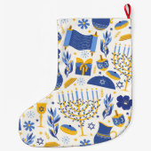 Grande Chaussette De Noël Menorah & Dreidel Blue Hanoukka Stocking (Dos)