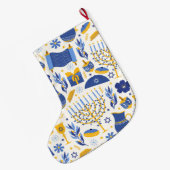 Grande Chaussette De Noël Menorah & Dreidel Blue Hanoukka Stocking (Dos (Accrochage))