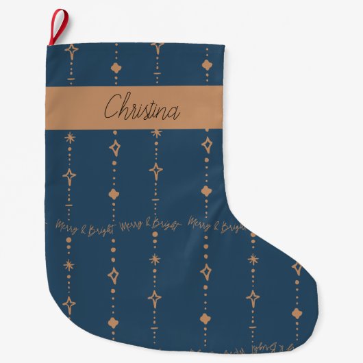 Grande Chaussette De Noël Merry & Bright Modern Navy Blue & Gold Abstrait (Devant)