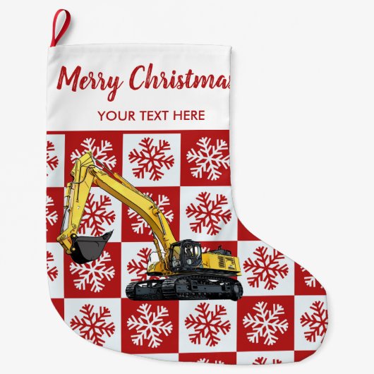 Grande Chaussette De Noël Merry Christmas Construction Excavateur Snowflake (Devant)