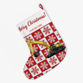 Grande Chaussette De Noël Merry Christmas Construction Excavateur Snowflake (Dos (Accrochage))