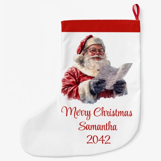 Grande Chaussette De Noël Merry Santa Claus Rustic Custom Name Editable (Dos)