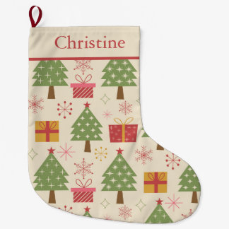 Grande Chaussette De Noël Mid Century Noël Arbres Atomiques nom personnalisé
