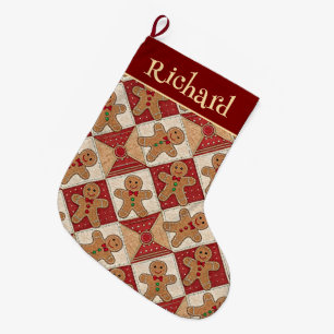 Grande Chaussette De Noël Mignon motif patchwork homme en pain d'épices