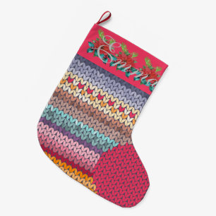 Grande Chaussette De Noël Mignon tricoté coloré personnalisé