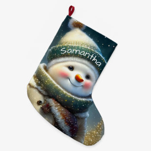 Grande Chaussette De Noël Mignonne bonhomme de neige de Noël