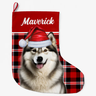 Grande Chaussette De Noël Mignonne Malamute de l'Alaska Vacances Plaid perso
