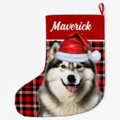 Grande Chaussette De Noël Mignonne Malamute de l'Alaska Vacances Plaid perso (Dos)