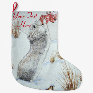 Grande Chaussette De Noël Mignonne souris mangeant des baies de neige faune