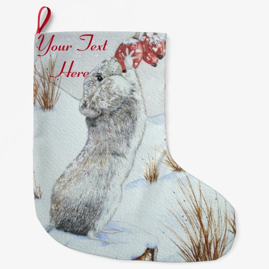 Grande Chaussette De Noël Mignonne souris mangeant des baies de neige faune (Devant)