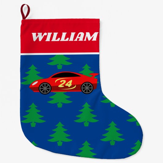 Grande Chaussette De Noël Mignonne voiture de course avec le bas de sapin de (Devant)