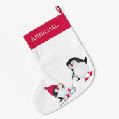Grande Chaussette De Noël Mignons pingouins de Noël Dormir Mère Nom du bébé (Dos (Accrochage))