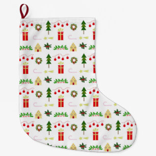 Grande Chaussette De Noël Modèle d'icônes de Noël dans une grille festive