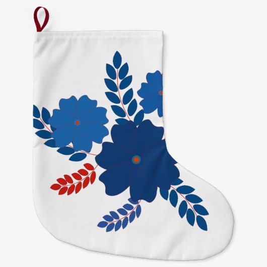 Grande Chaussette De Noël Modèle vectoriel simple de fleurs bleues (Devant)