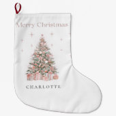 Grande Chaussette De Noël Modern Blush Christmas Tree Personalized Stocking (Devant)