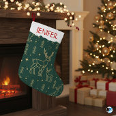 Grande Chaussette De Noël Modern Geometric Deer-Forest Green & Gold Minima