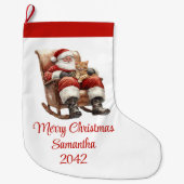 Grande Chaussette De Noël Modern Santa Claus Simple Script Font Stocking (Devant)